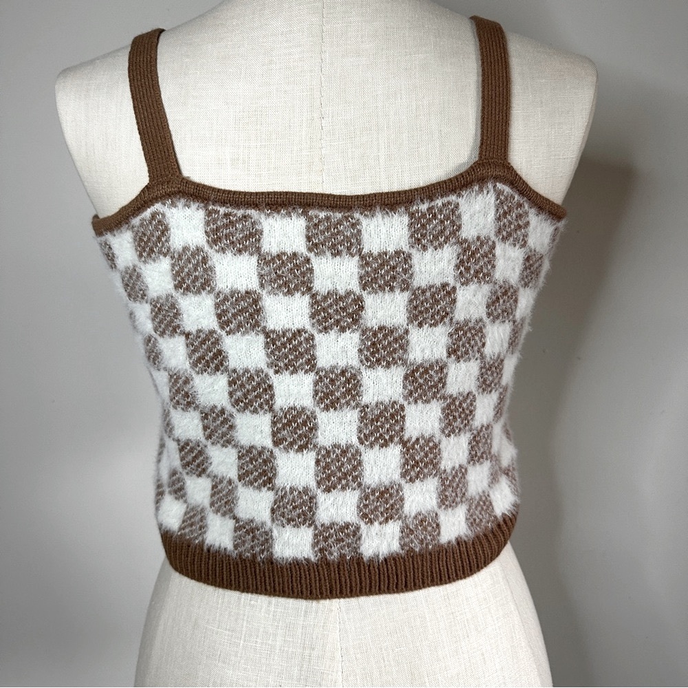NWT Fuzzy Check Crop Tank + Crop Cardigan Set by Hazel Moon XL Geo - Picture 6 of 13